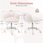Chaise de bureau Kitty Vanity pivotante à 360°, en tissu peluche Teddy, réglable en hauteur, pour bureau, Noir/Blanc