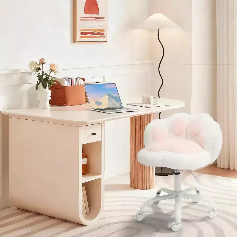 Chaise de bureau Kitty Vanity pivotante à 360°, en tissu peluche Teddy, réglable en hauteur, pour bureau, Noir/Blanc