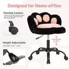 Chaise de bureau Kitty Vanity pivotante à 360°, en tissu peluche Teddy, réglable en hauteur, pour bureau, Noir/Blanc