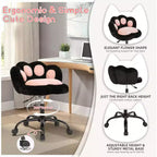 Chaise de bureau Kitty Vanity pivotante à 360°, en tissu peluche Teddy, réglable en hauteur, pour bureau, Noir/Blanc