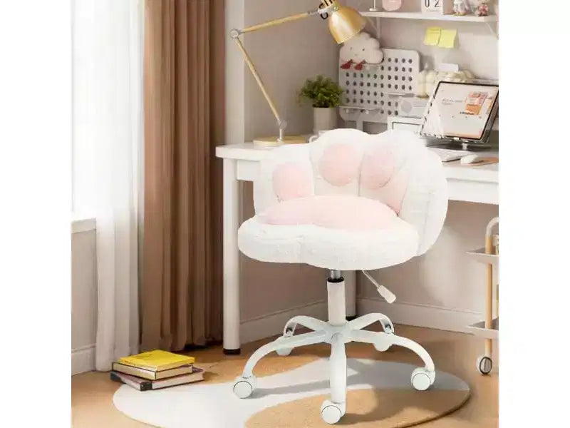 Chaise de bureau Kitty Vanity pivotante à 360°, en tissu peluche Teddy, réglable en hauteur, pour bureau, Noir/Blanc