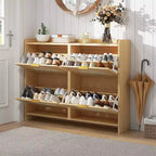 Meuble à chaussures en rotin avec 4 tiroirs basculants, Organiseur de rangement de chaussures dissimulé, Meuble à chaussures étroit autoportant pour couloir et salon