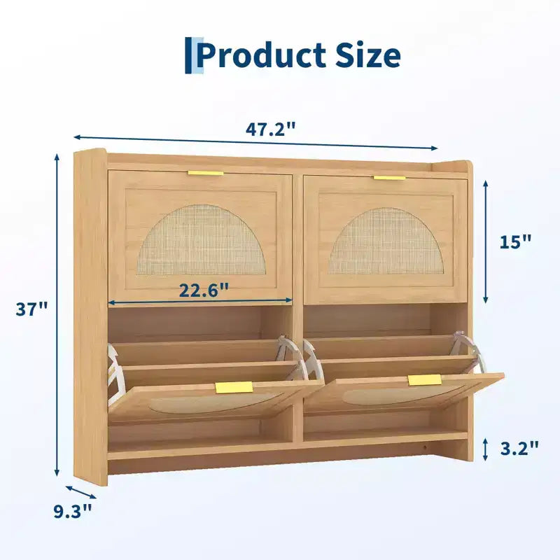 Meuble à chaussures en rotin avec 4 tiroirs basculants, Organiseur de rangement de chaussures dissimulé, Meuble à chaussures étroit autoportant pour couloir et salon