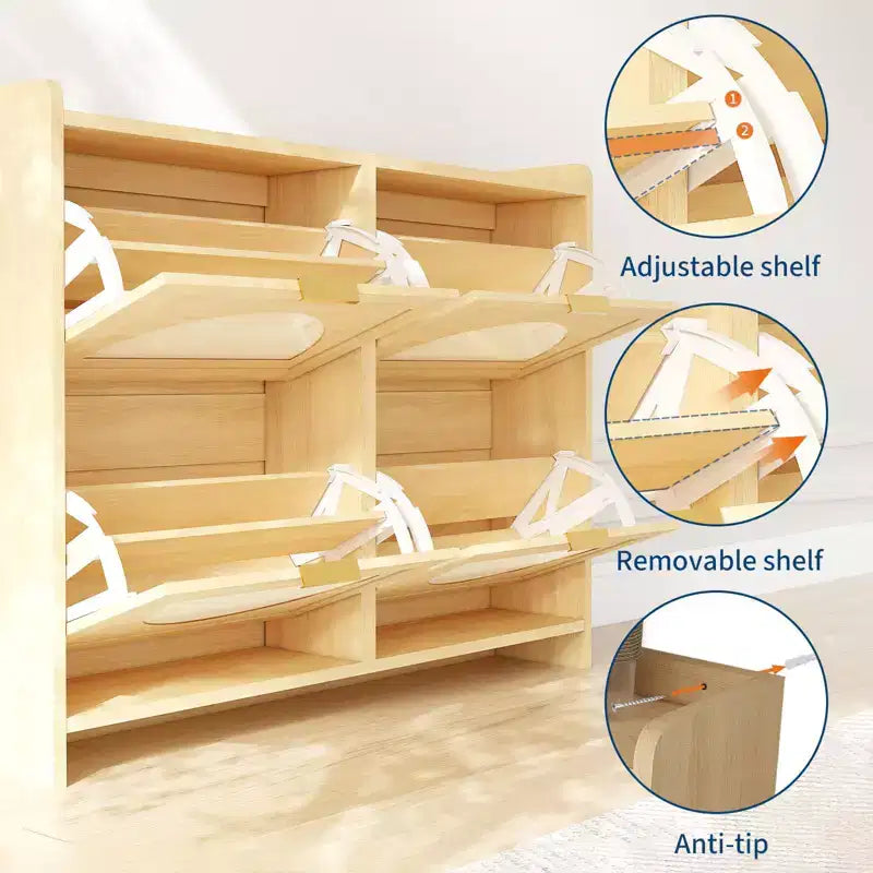 Meuble à chaussures en rotin avec 4 tiroirs basculants, Organiseur de rangement de chaussures dissimulé, Meuble à chaussures étroit autoportant pour couloir et salon