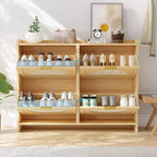 Meuble à chaussures en rotin avec 4 tiroirs basculants, Organiseur de rangement de chaussures dissimulé, Meuble à chaussures étroit autoportant pour couloir et salon