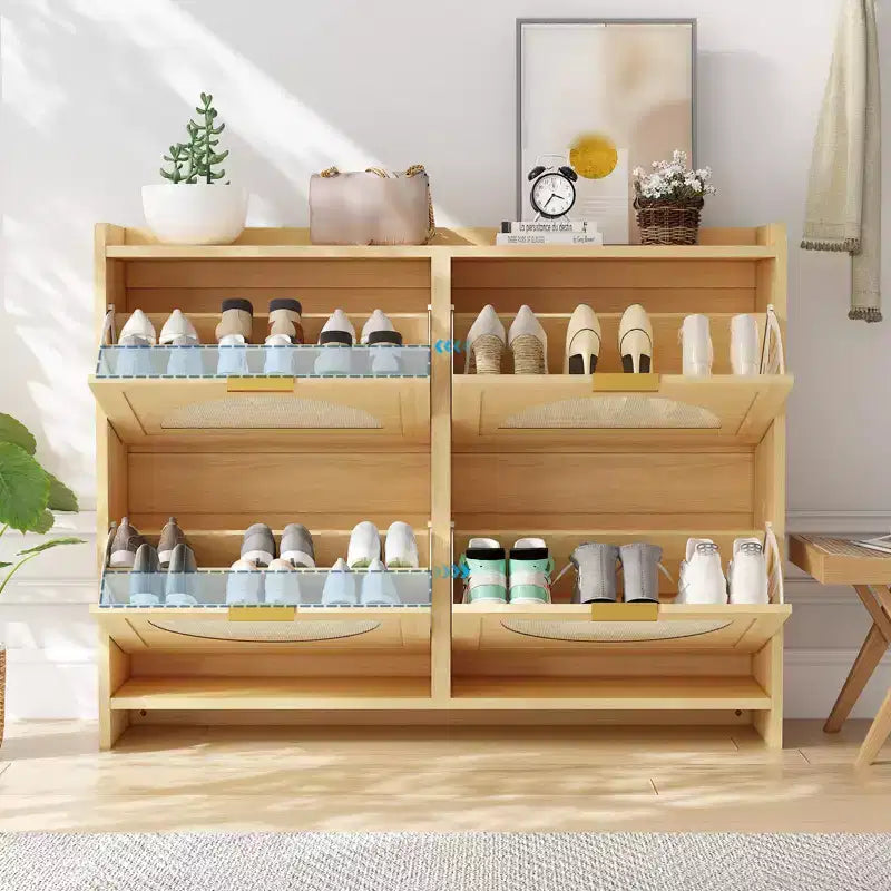 Meuble à chaussures en rotin avec 4 tiroirs basculants, Organiseur de rangement de chaussures dissimulé, Meuble à chaussures étroit autoportant pour couloir et salon
