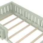 Bellemave Lit de Sol Jumeau avec Étagère Intégrée et Barrière de Sécurité, Cadre de Lit au Sol en Bois de Pin pour Enfants, Aucun Sommier Tapissier Nécessaire, Vert Avocat