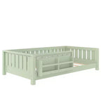 Bellemave Lit de Sol Jumeau avec Étagère Intégrée et Barrière de Sécurité, Cadre de Lit au Sol en Bois de Pin pour Enfants, Aucun Sommier Tapissier Nécessaire, Vert Avocat