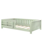 Bellemave Lit de Sol Jumeau avec Étagère Intégrée et Barrière de Sécurité, Cadre de Lit au Sol en Bois de Pin pour Enfants, Aucun Sommier Tapissier Nécessaire, Vert Avocat