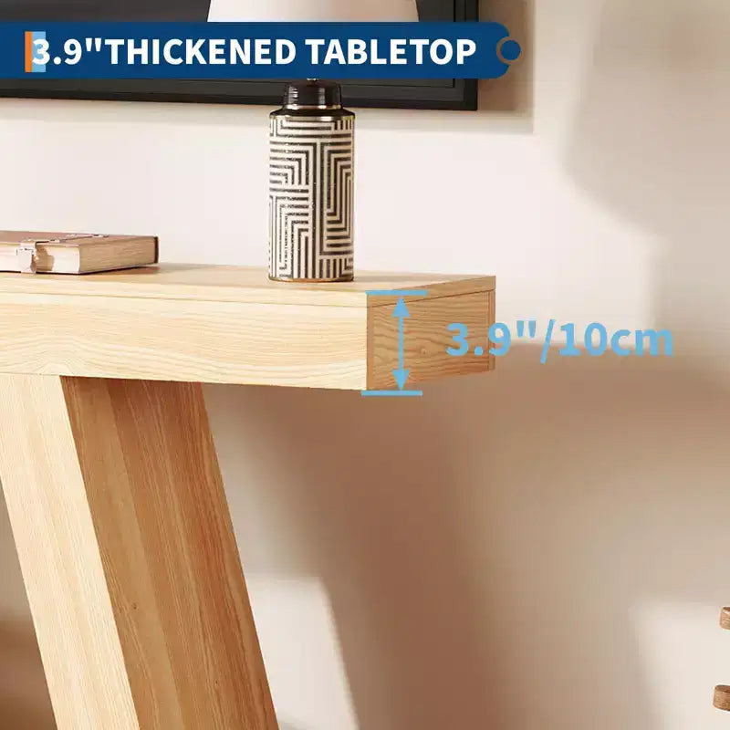 Table de canapé en bois à 2 niveaux avec étagères de rangement ouvertes pour couloir, porche, passage