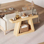 Table de canapé en bois à 2 niveaux avec étagères de rangement ouvertes pour couloir, porche, passage