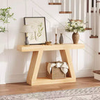 Table de canapé en bois à 2 niveaux avec étagères de rangement ouvertes pour couloir, porche, passage