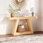 Table de canapé en bois à 2 niveaux avec étagères de rangement ouvertes pour couloir, porche, passage