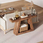 Table de canapé en bois à 2 niveaux avec étagères de rangement ouvertes pour couloir, porche, passage