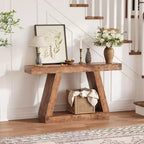 Table de canapé en bois à 2 niveaux avec étagères de rangement ouvertes pour couloir, porche, passage