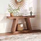 Table de canapé en bois à 2 niveaux avec étagères de rangement ouvertes pour couloir, porche, passage