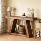 Table de canapé en bois à 2 niveaux avec étagères de rangement ouvertes pour couloir, porche, passage