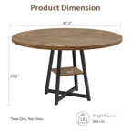 Table à manger ronde de 47" pour 4 à 6 personnes - Piètement central en métal avec rangement - Table de cuisine et de salle à manger industrielle peu encombrante