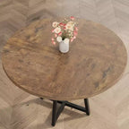 Table à manger ronde de 47" pour 4 à 6 personnes - Piètement central en métal avec rangement - Table de cuisine et de salle à manger industrielle peu encombrante