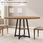 Table à manger ronde de 47" pour 4 à 6 personnes - Piètement central en métal avec rangement - Table de cuisine et de salle à manger industrielle peu encombrante