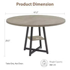 Table à manger ronde de 47" pour 4 à 6 personnes - Piètement central en métal avec rangement - Table de cuisine et de salle à manger industrielle peu encombrante