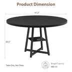Table à manger ronde de 47" pour 4 à 6 personnes - Piètement central en métal avec rangement - Table de cuisine et de salle à manger industrielle peu encombrante
