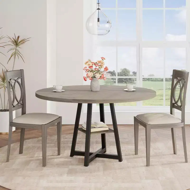 Table à manger ronde de 47" pour 4 à 6 personnes - Piètement central en métal avec rangement - Table de cuisine et de salle à manger industrielle peu encombrante