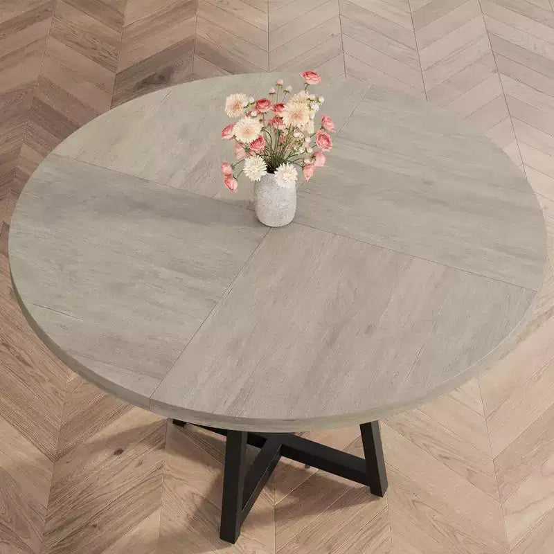 Table à manger ronde de 47" pour 4 à 6 personnes - Piètement central en métal avec rangement - Table de cuisine et de salle à manger industrielle peu encombrante