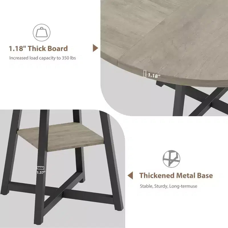 Table à manger ronde de 47" pour 4 à 6 personnes - Piètement central en métal avec rangement - Table de cuisine et de salle à manger industrielle peu encombrante