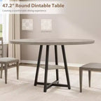 Table à manger ronde de 47" pour 4 à 6 personnes - Piètement central en métal avec rangement - Table de cuisine et de salle à manger industrielle peu encombrante