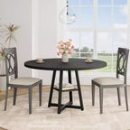 Table à manger ronde de 47" pour 4 à 6 personnes - Piètement central en métal avec rangement - Table de cuisine et de salle à manger industrielle peu encombrante