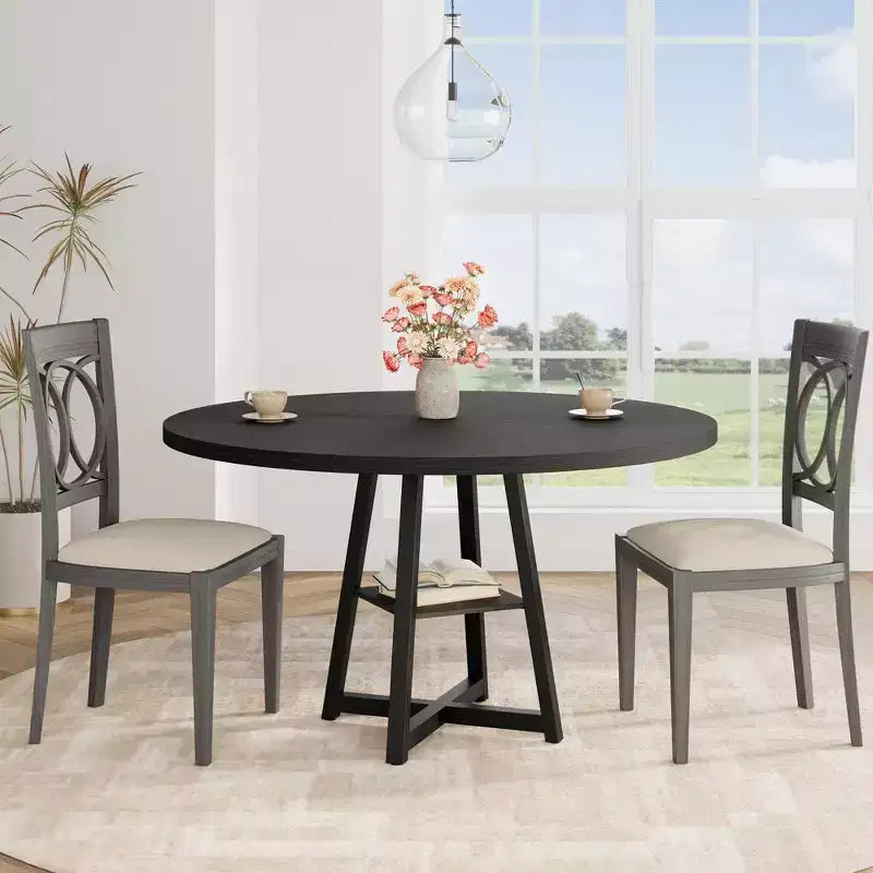 Table à manger ronde de 47" pour 4 à 6 personnes - Piètement central en métal avec rangement - Table de cuisine et de salle à manger industrielle peu encombrante
