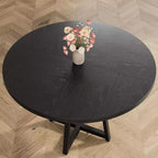 Table à manger ronde de 47" pour 4 à 6 personnes - Piètement central en métal avec rangement - Table de cuisine et de salle à manger industrielle peu encombrante