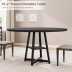 Table à manger ronde de 47" pour 4 à 6 personnes - Piètement central en métal avec rangement - Table de cuisine et de salle à manger industrielle peu encombrante