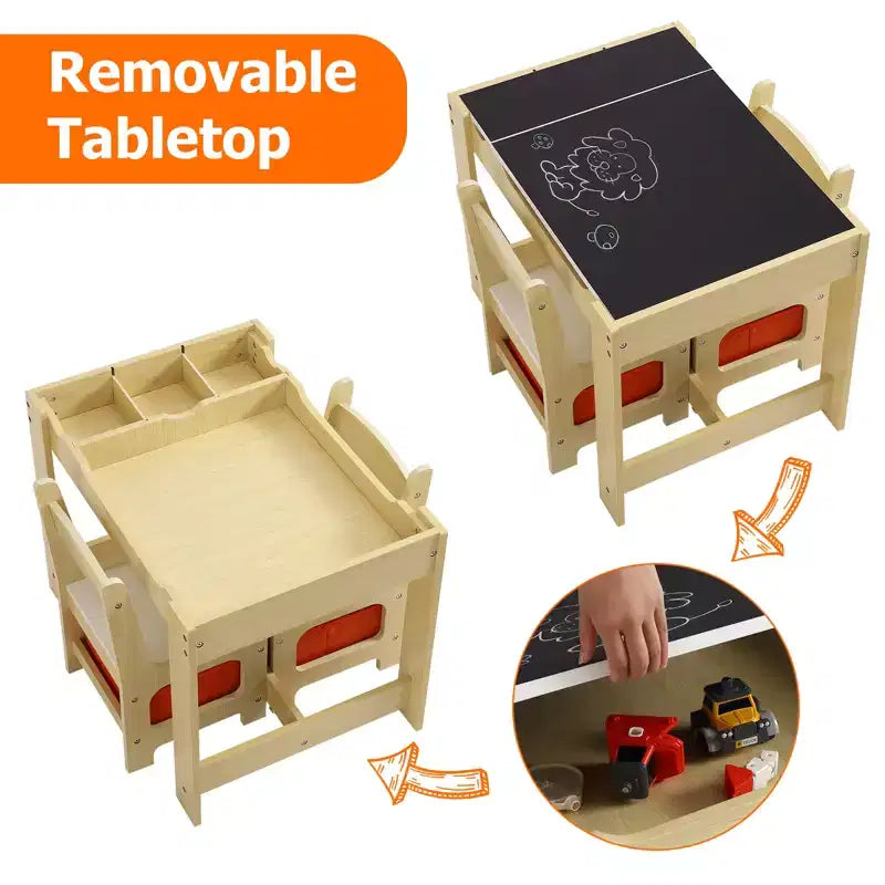 Ensemble table et chaises pour enfants, Table d'activités 3 en 1 avec plateau amovible, tableau noir, ensemble de meubles 3 pièces pour tout-petits pour l'art et l'artisanat
