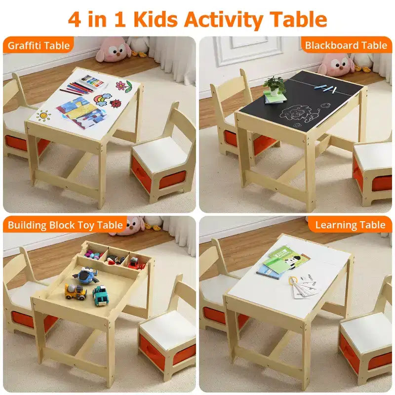 Ensemble table et chaises pour enfants, Table d'activités 3 en 1 avec plateau amovible, tableau noir, ensemble de meubles 3 pièces pour tout-petits pour l'art et l'artisanat