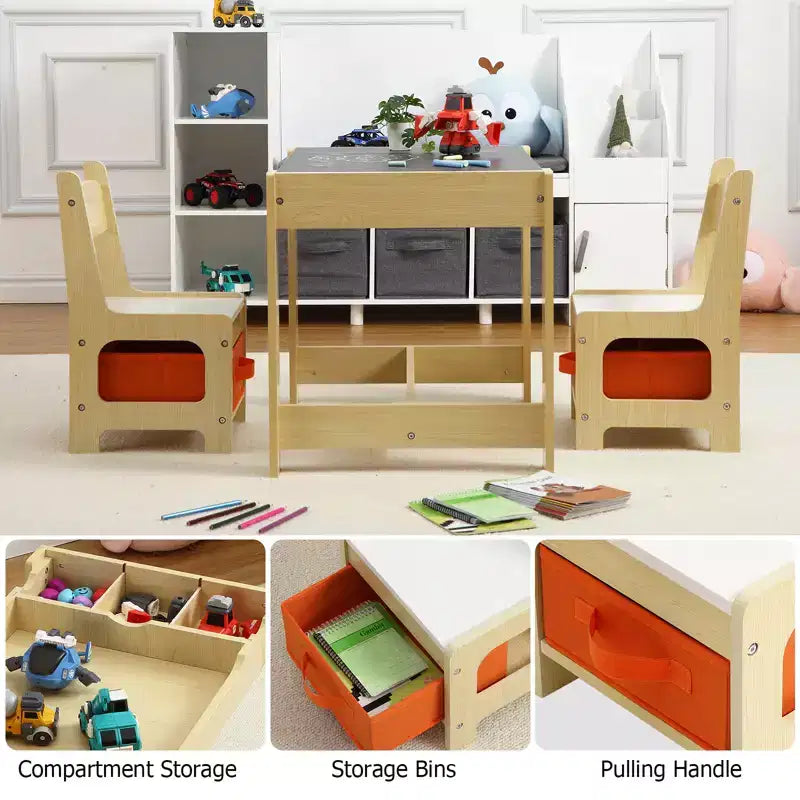 Ensemble table et chaises pour enfants, Table d'activités 3 en 1 avec plateau amovible, tableau noir, ensemble de meubles 3 pièces pour tout-petits pour l'art et l'artisanat