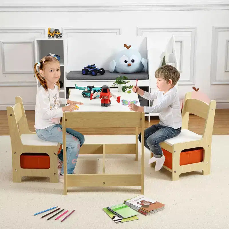 Ensemble table et chaises pour enfants, Table d'activités 3 en 1 avec plateau amovible, tableau noir, ensemble de meubles 3 pièces pour tout-petits pour l'art et l'artisanat