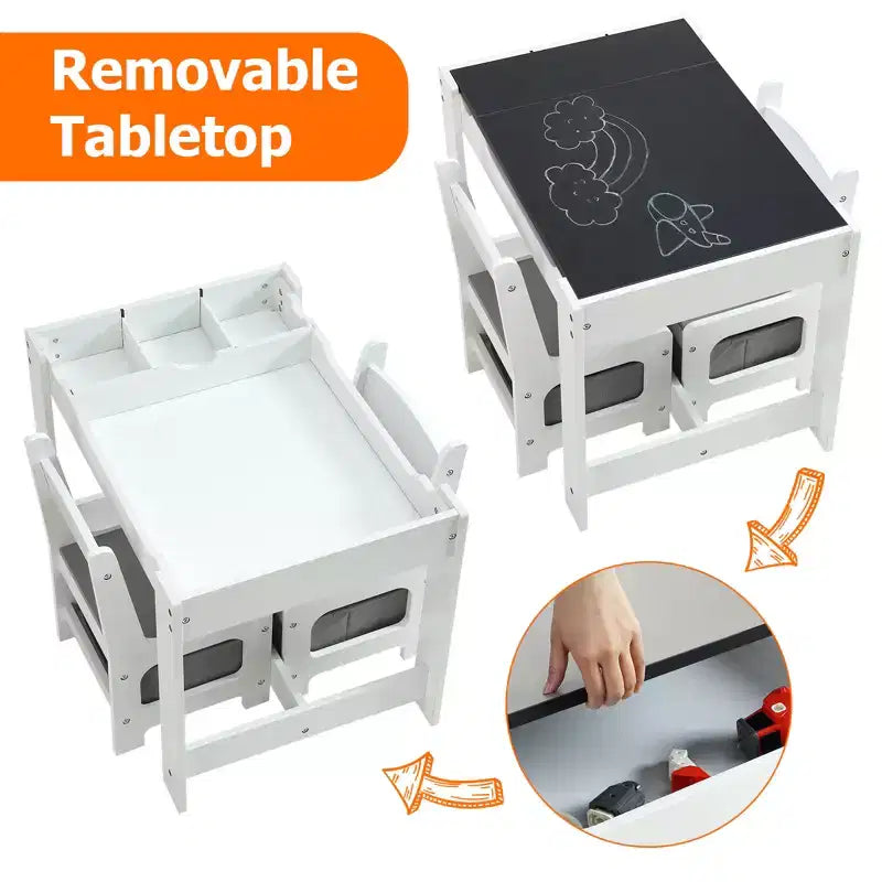 Ensemble table et chaises pour enfants, Table d'activités 3 en 1 avec plateau amovible, tableau noir, ensemble de meubles 3 pièces pour tout-petits pour l'art et l'artisanat