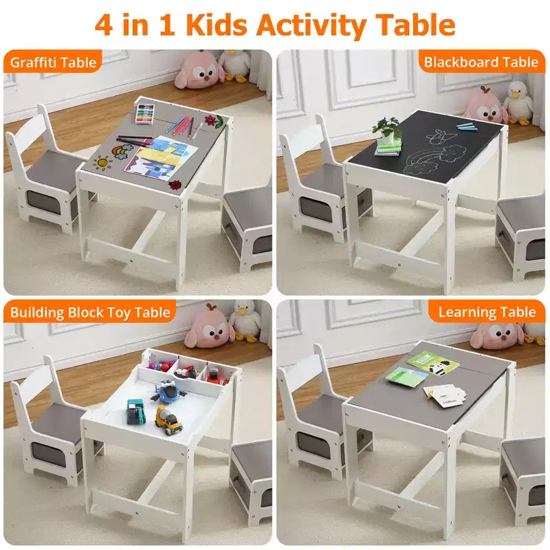 Ensemble table et chaises pour enfants, Table d'activités 3 en 1 avec plateau amovible, tableau noir, ensemble de meubles 3 pièces pour tout-petits pour l'art et l'artisanat