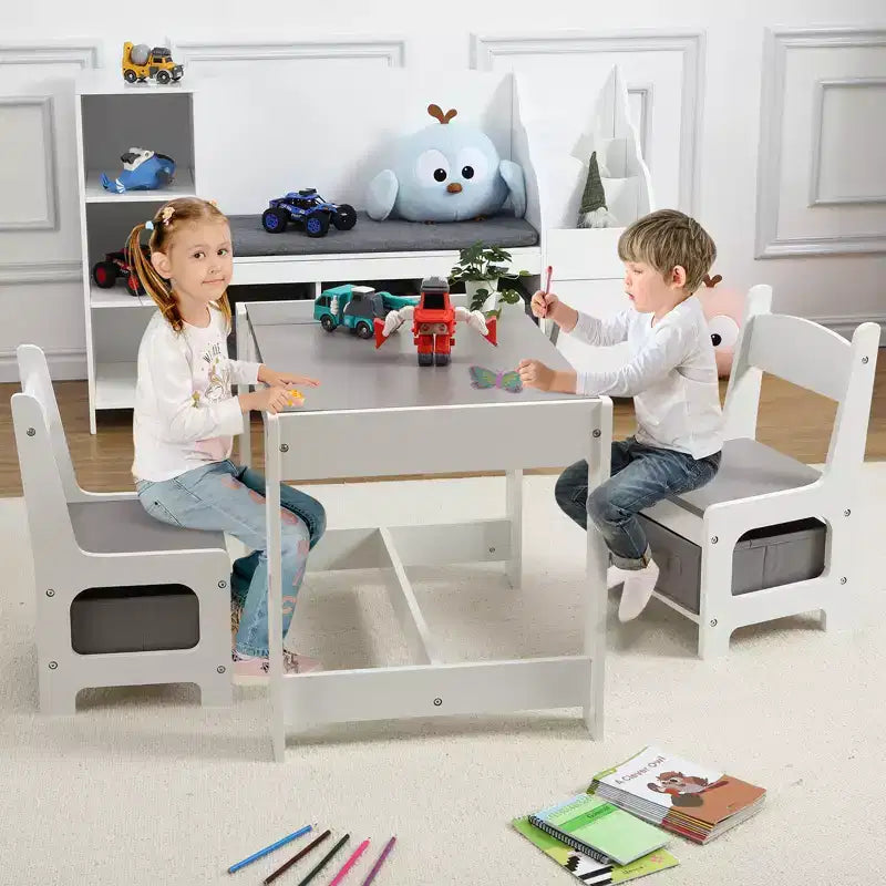 Ensemble table et chaises pour enfants, Table d'activités 3 en 1 avec plateau amovible, tableau noir, ensemble de meubles 3 pièces pour tout-petits pour l'art et l'artisanat