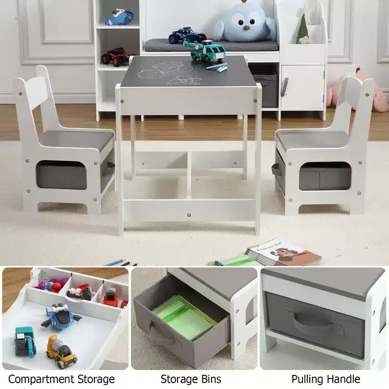 Ensemble table et chaises pour enfants, Table d'activités 3 en 1 avec plateau amovible, tableau noir, ensemble de meubles 3 pièces pour tout-petits pour l'art et l'artisanat