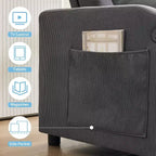 Canapé-lit convertible, Causeuse-lit en velours côtelé avec lit gigogne, Dossier réglable et poches latérales, Canapé rembourré moderne pour bureau à domicile