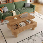 Table basse lisse relevable avec rangement caché, table basse cannelée pour salon, table basse en bois, capacité de 18 kg (relevée)/68 kg