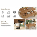 Table basse lisse relevable avec rangement caché, table basse cannelée pour salon, table basse en bois, capacité de 18 kg (relevée)/68 kg