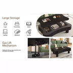 Table basse lisse relevable avec rangement caché, table basse cannelée pour salon, table basse en bois, capacité de 18 kg (relevée)/68 kg