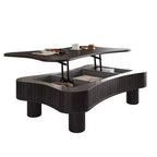 Table basse lisse relevable avec rangement caché, table basse cannelée pour salon, table basse en bois, capacité de 18 kg (relevée)/68 kg