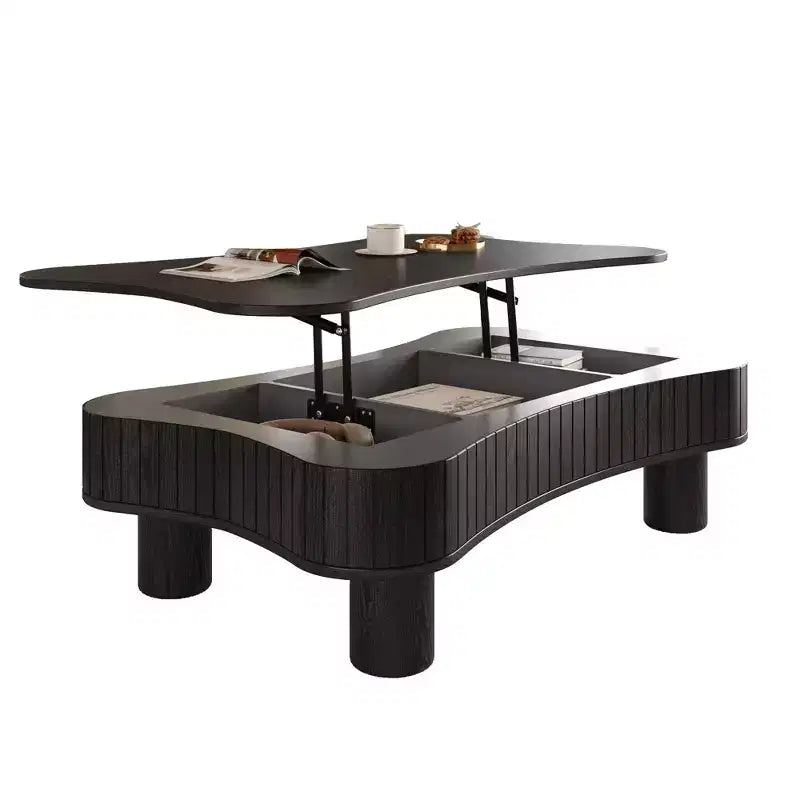 Table basse lisse relevable avec rangement caché, table basse cannelée pour salon, table basse en bois, capacité de 18 kg (relevée)/68 kg
