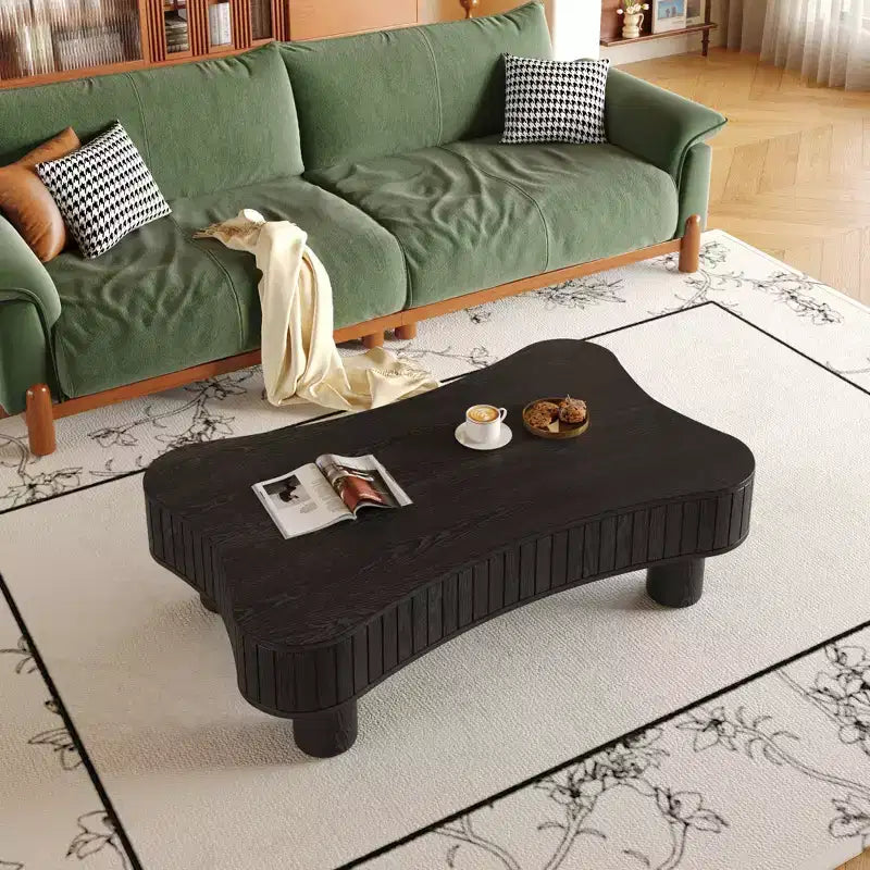 Table basse lisse relevable avec rangement caché, table basse cannelée pour salon, table basse en bois, capacité de 18 kg (relevée)/68 kg