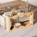 Console de Ferme, Table Basse de Canapé Mince Festonnée Naturelle avec Étagère de Rangement pour Entrée ou Salon